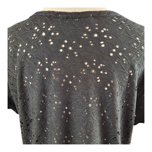 Nanette Lepore Large Black Short Sleeve Top Eyelet Floral Embroidery Peplum - Picture 11 of 14